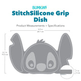 Bumkins Silicone Grip Dish: Stitch with dimensions—width: 9.5 in (24.1 cm), height: 6.1 in (15.5 cm), depth: 1 in (3 cm).