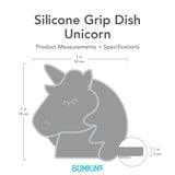 The Silicone Grip Dish Unicorn by Bumkins, 7x7x1 in (18x18x3 cm), is perfect for toddlers.