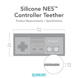 Image of Bumkins NES™ Controller Silicone Teether for baby gum relief. Size: 4.5x2, 0.25 thick.