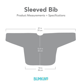 Bumkins Sleeved Bib: Dinosaurs offers waterproof protection, measures 31x12.5 inches with a 14-inch width, ideal for baby-led weaning.