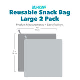 Gray silhouette of Bumkins Reusable Snack Bag, Large 2 Pack with dimensions—width: 7 in (18 cm), height: 7 in (18 cm).