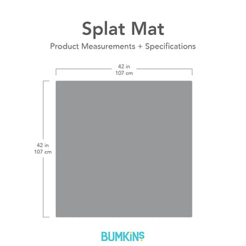 Diagram of Bumkins 42 Splat Mat: Winnie and Friends, featuring waterproof fabric for easy cleaning.