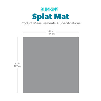 Gray silhouette of Bumkins Splat Mat with dimensions—width: 42 in (107 cm), height: 42 in (107 cm).