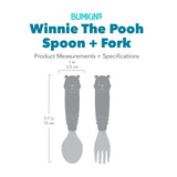 Gray silhouette of Bumkins Spoon + Fork: Winnie the Pooh with dimensions—width: 1 in (2.5 cm), height: 5.7 in (15 cm).