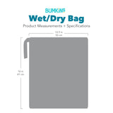Gray silhouette of Bumkins Wet/Dry Bag with dimensions—width: 12.5 in (32 cm), height: 16 in (41 cm).