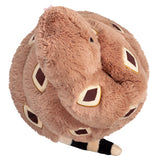 A fuzzy coiled Plush, Rattlesnake toy by Squishable for snake girls, featuring brown and cream diamonds and a striped tail.