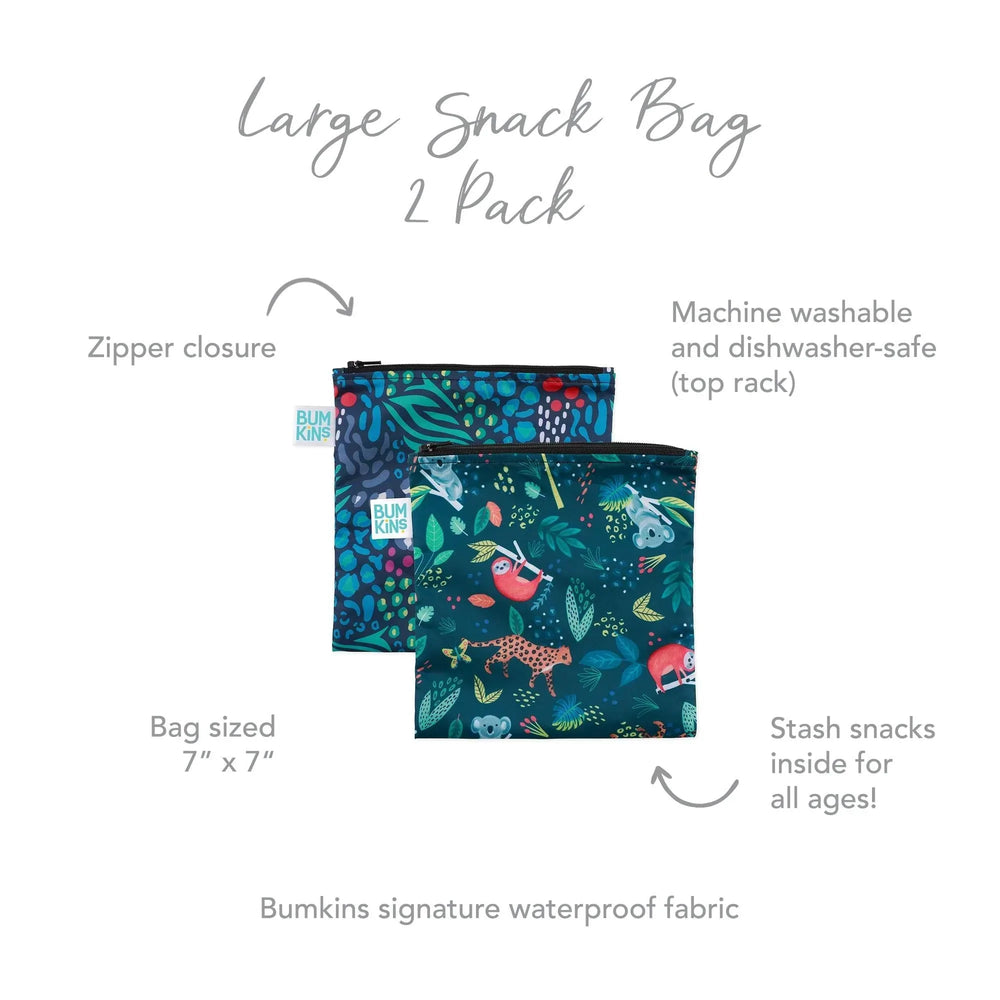 Reusable Snack Bag, Large 2-Pack: Jungle & Animal Prints - Bumkins