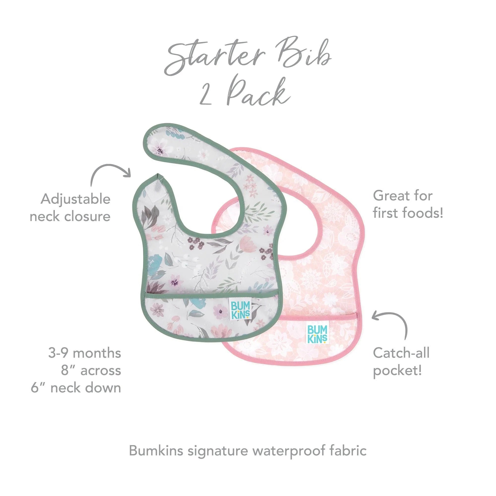 Starter Bib 2 Pack: Floral & Lace - Bumkins
