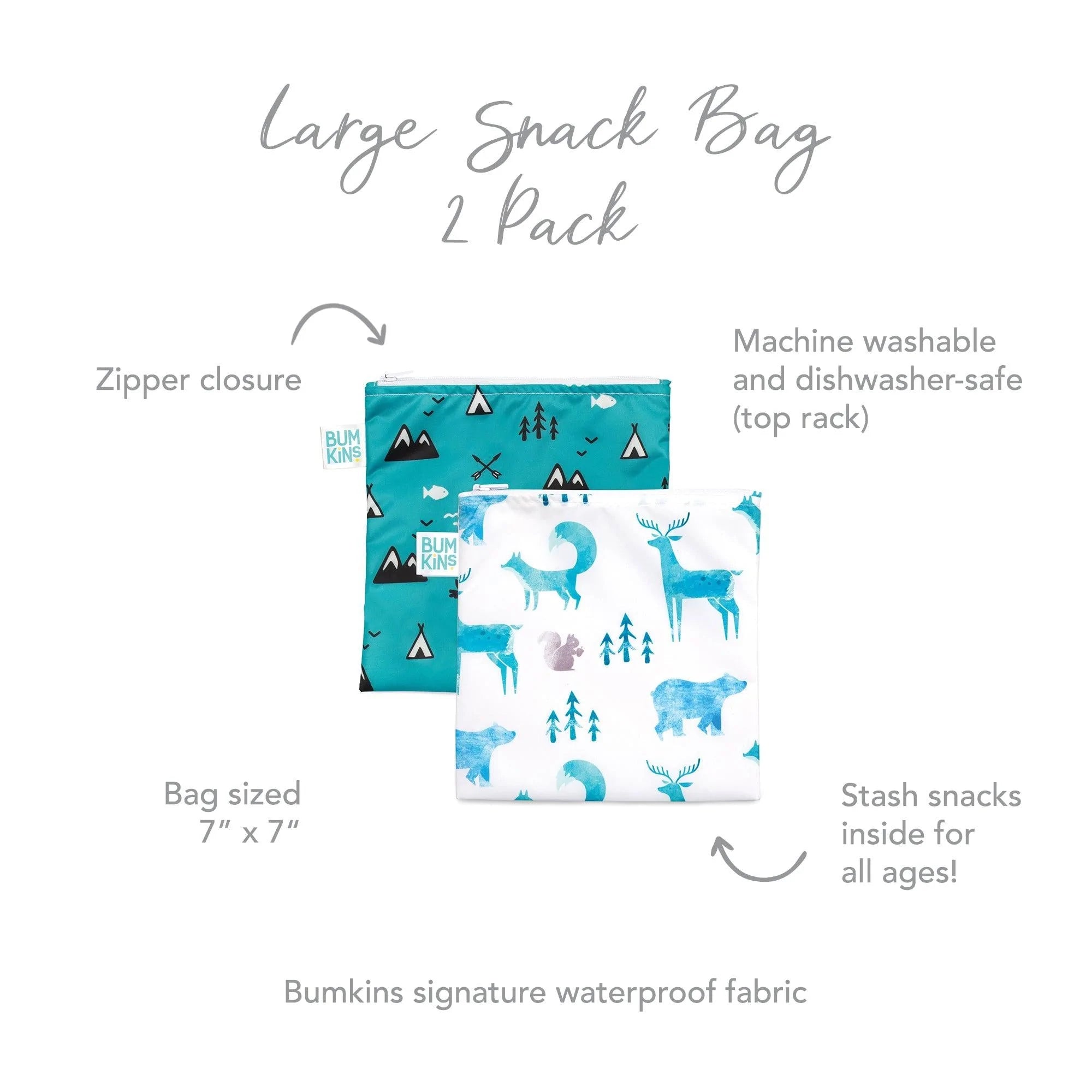 Reusable Snack Bag, Large 2-Pack: Outdoors & Wildlife - Bumkins