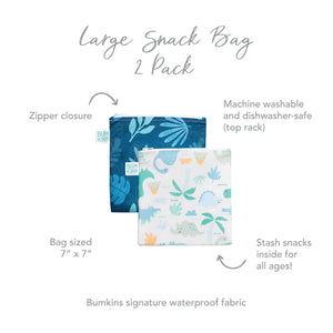 Reusable Snack Bag, Large 2-Pack: Dinosaurs & Blue Tropic - Bumkins
