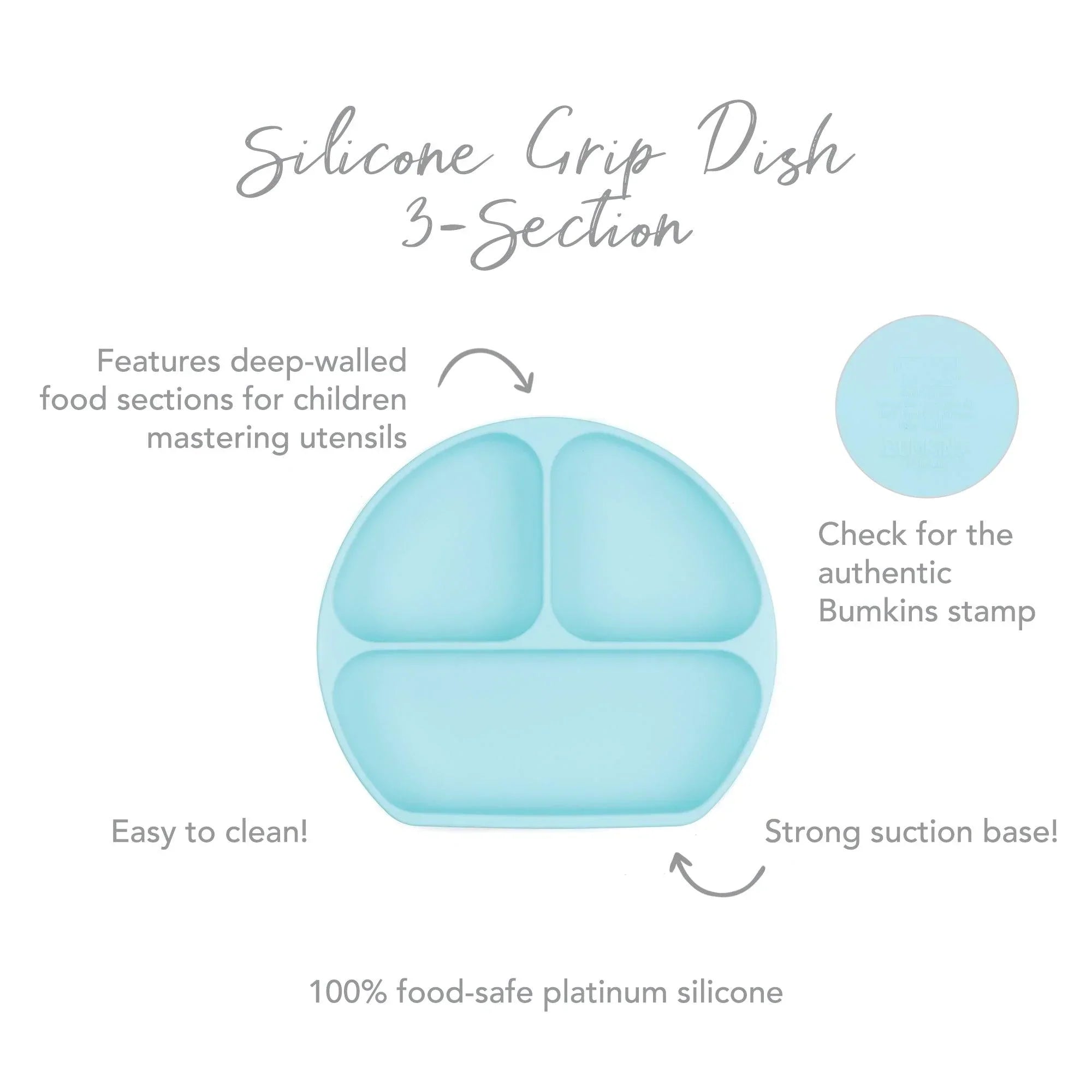 Silicone Grip Dish with Lid (3 Section): Blue - Bumkins