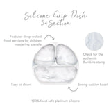 Bumkins Silicone Grip Dish with Lid: Marble, features deep walls, toddler portions, a strong suction base & leak-resistant lid.