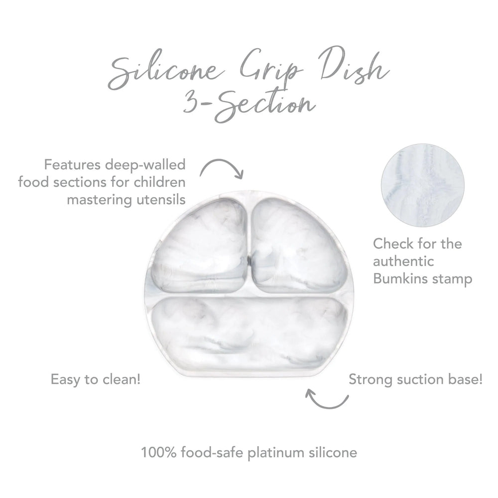 Silicone Grip Dish with Lid (3 Section): Marble - Bumkins
