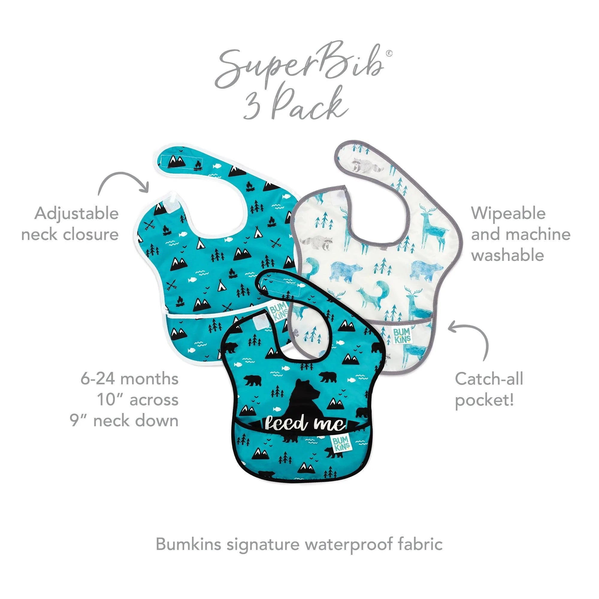 SuperBib® 3 Pack: Feed Me Bear, Wildlife & Outdoors - Bumkins