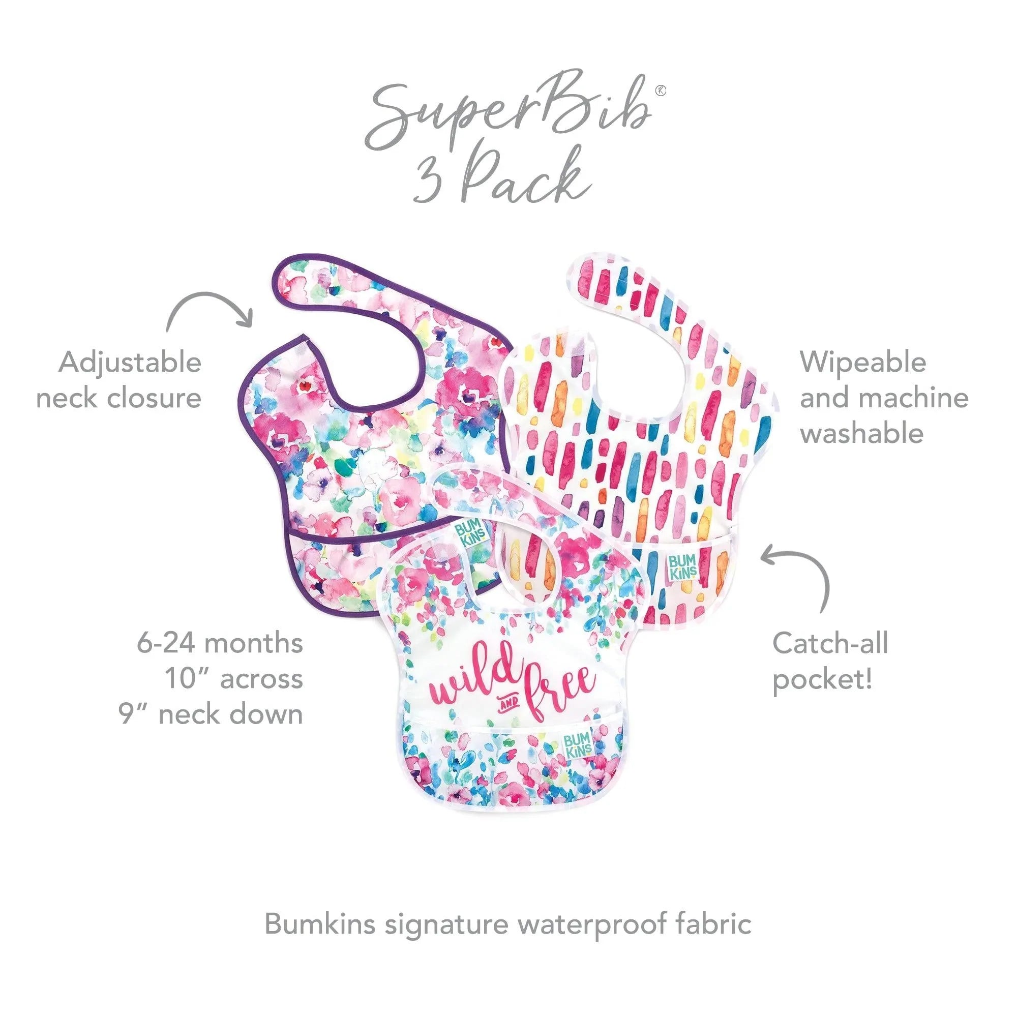 SuperBib® 3 Pack: Wild & Free, Watercolor, & Brush Strokes - Bumkins