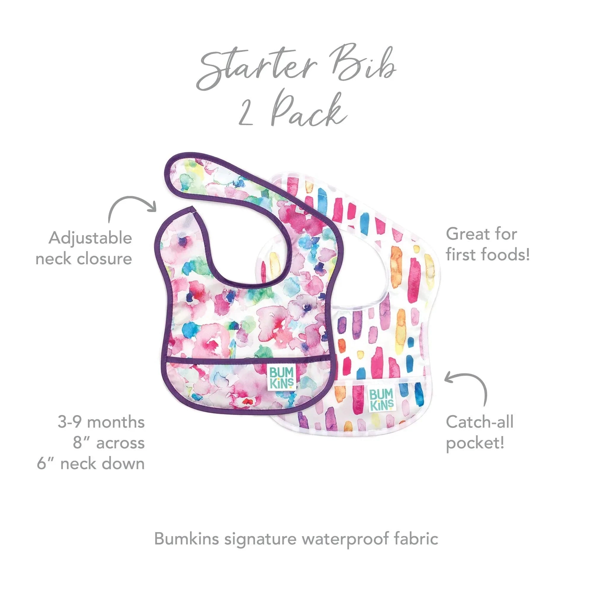 Starter Bib 2 Pack: Watercolor & Brush Strokes - Bumkins