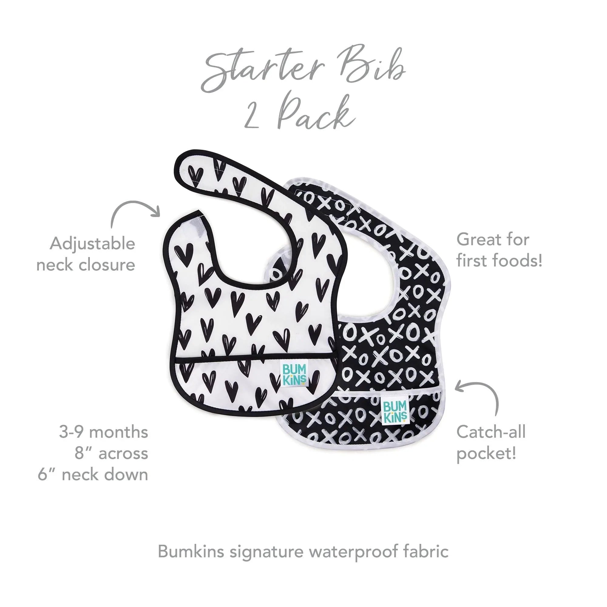 Starter Bib 2 Pack: XOXO & Hearts - Bumkins