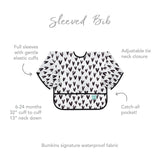 Bumkins Sleeved Bib: Hearts, waterproof, elastic cuffs, adjustable neck closure, with crumb catcher. For ages 6-24 months.