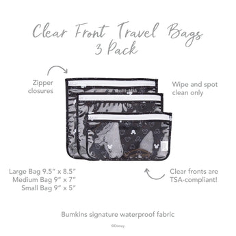 Bumkins Clear Travel Bag 3-Pack: Mickey Mouse Icon includes TSA-compliant, waterproof bags in large, medium, and small sizes.