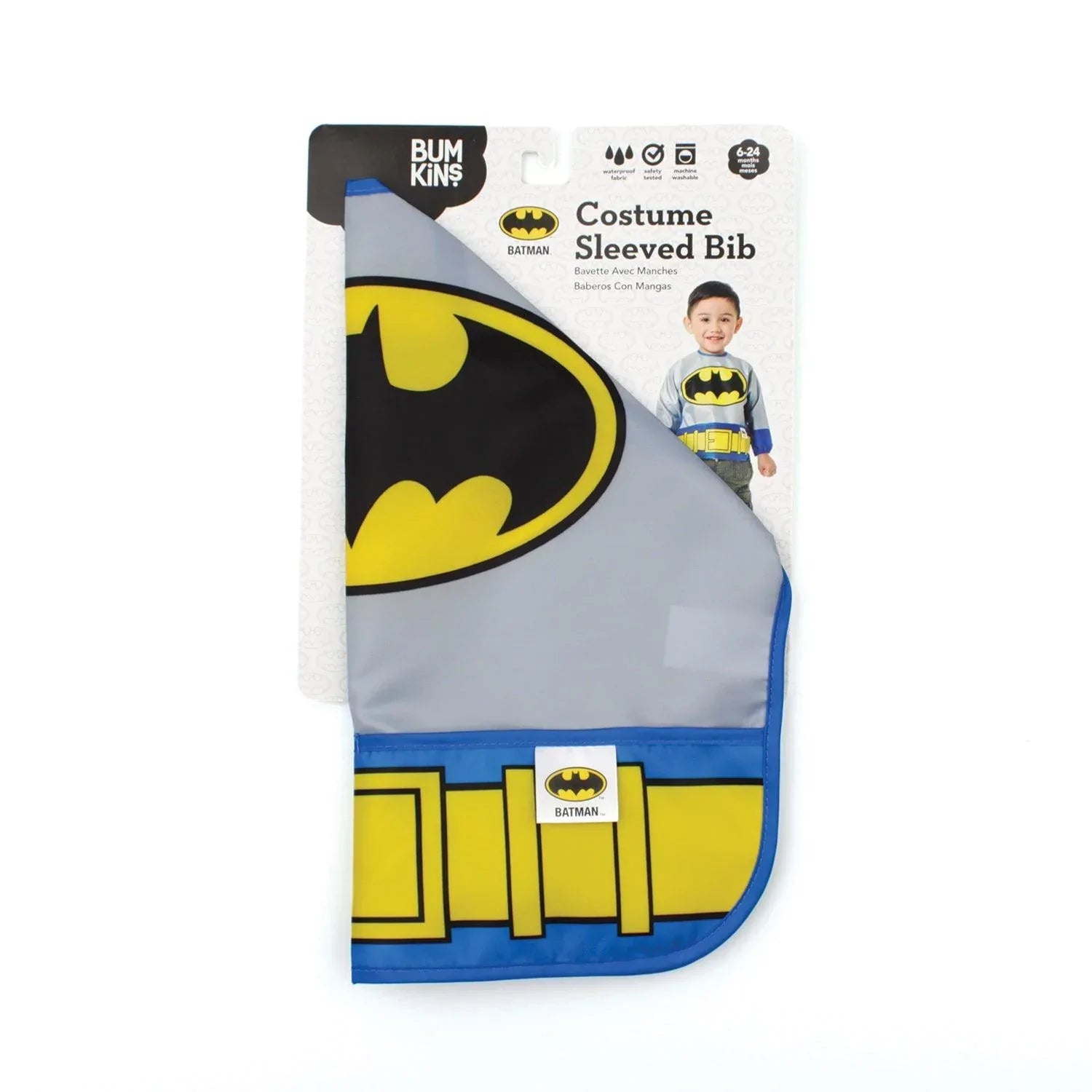 Batman Costume Sleeved Bib for Baby Toddler 6 to 24 months