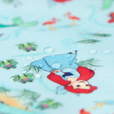 Close-up of water droplets on Bumkins Sleeved Bib: Ariel.