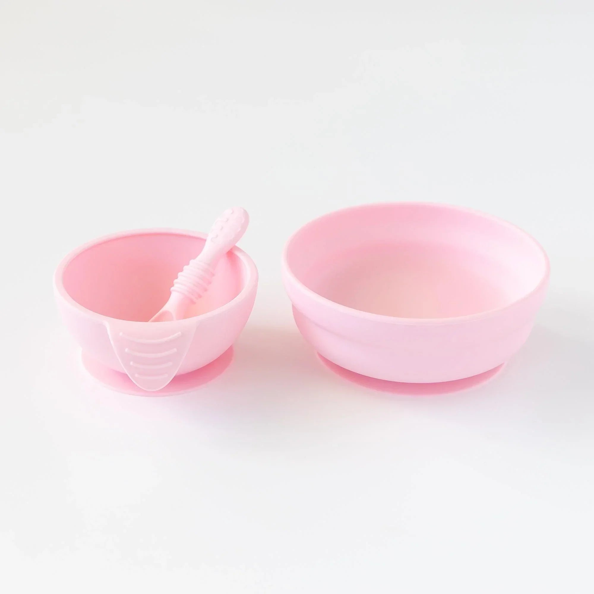 Pink Silicone Suction First Feeding Set with Bowl, Spoon + Lid