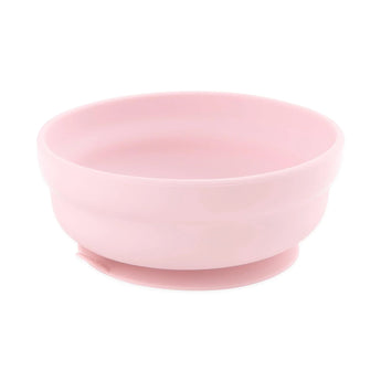 Bumkins Silicone Grip Bowl: Pink offers a smooth, round shape with a flat suction base and is crafted from food-safe platinum silicone.