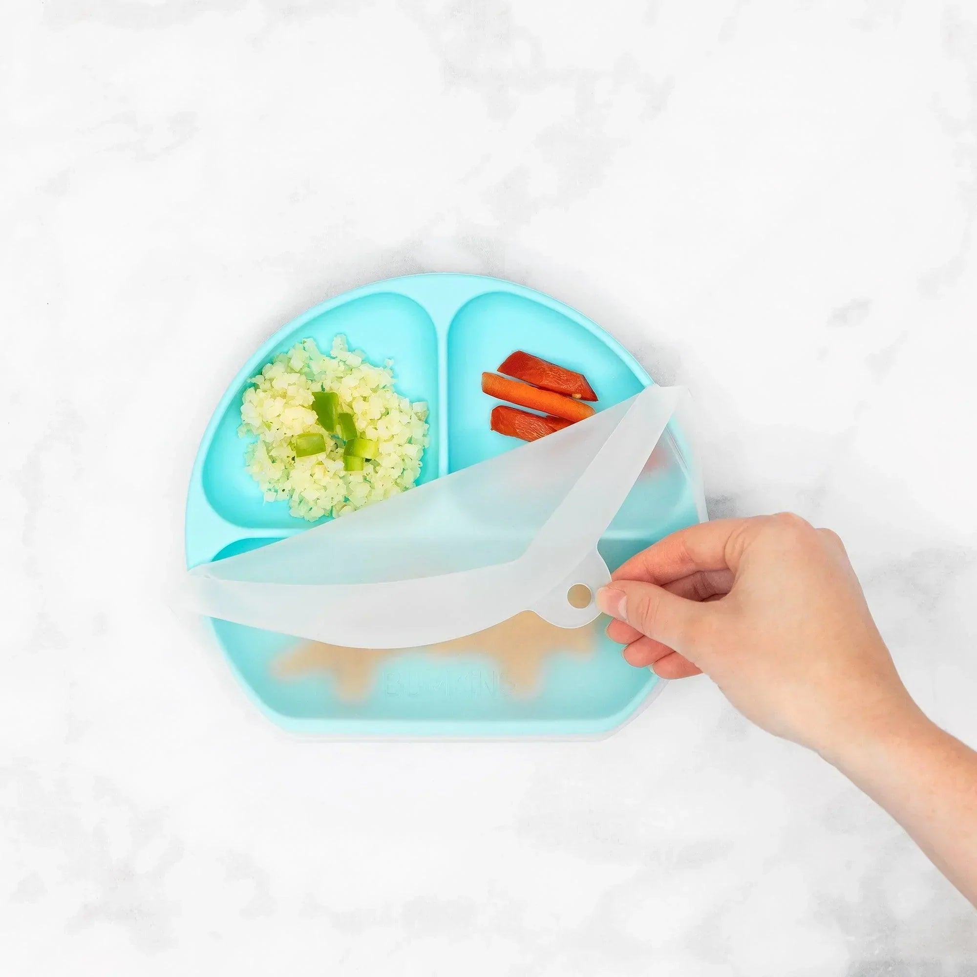 Silicone Grip Dish with Lid (3 Section): Blue - Bumkins