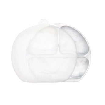 Bumkins Silicone Grip Dish with Lid in Marble is perfect for dividing toddler portions with its sleek design.