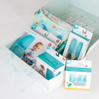 Box of Bumkins Ultimate Gift Set - Ocean Life & Whale Tail, includes SuperBib and Chewtensils with sea-themed designs.