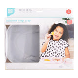 Bumkins Silicone Grip Tray: Marble in a white packaging box with a photo of a child and a clear window partially displaying the dish.