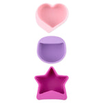 Bumkins Silicone Little Dipper 3-Pack: Lollipop includes pink heart, purple circle, and fuchsia star cups made of food-safe silicone.