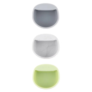 The Bumkins Silicone Little Dipper Round 3-Pack: Taffy in gray, white, and light green are made from reusable food-grade silicone.