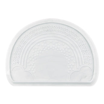 Bumkins Silicone Sensory Placemat: Marble is an eco-friendly, non-slip mealtime mat with a cloud and rainbow design.