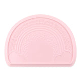 Bumkins Silicone Sensory Placemat: Pink features a raised rainbow and clouds design with a non-slip bottom, made of food-safe silicone.