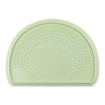 Bumkins Silicone Sensory Placemat: Sage is a green, non-slip mat with a rainbow and cloud design made from food-safe silicone.