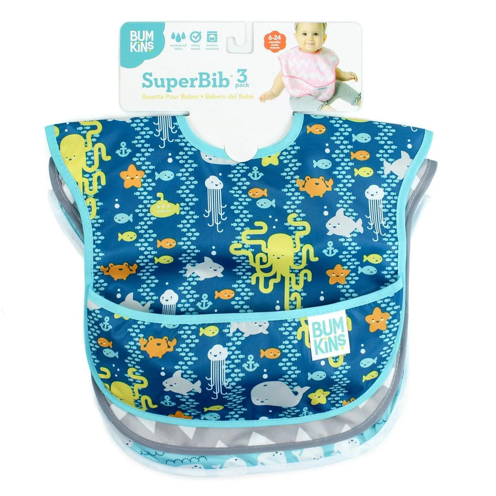 SuperBib® 3 Pack: Sea Friends, Gray Chevron, & Whales Away - Bumkins
