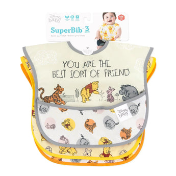 Bumkins SuperBib® 3 Pack: Pooh Bear and Friends is shown on a white packaging header.