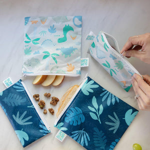 Reusable Snack Bag, Large 2-Pack: Dinosaurs & Blue Tropic - Bumkins