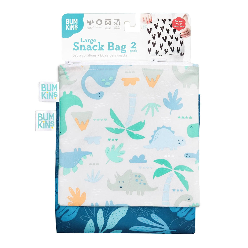 Reusable Snack Bag, Large 2-Pack: Dinosaurs & Blue Tropic - Bumkins