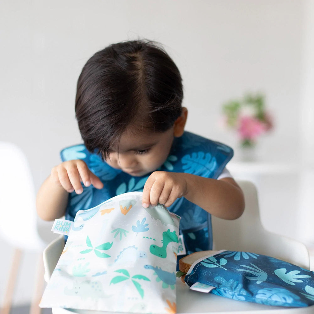 Reusable Snack Bag, Large 2-Pack: Dinosaurs & Blue Tropic - Bumkins