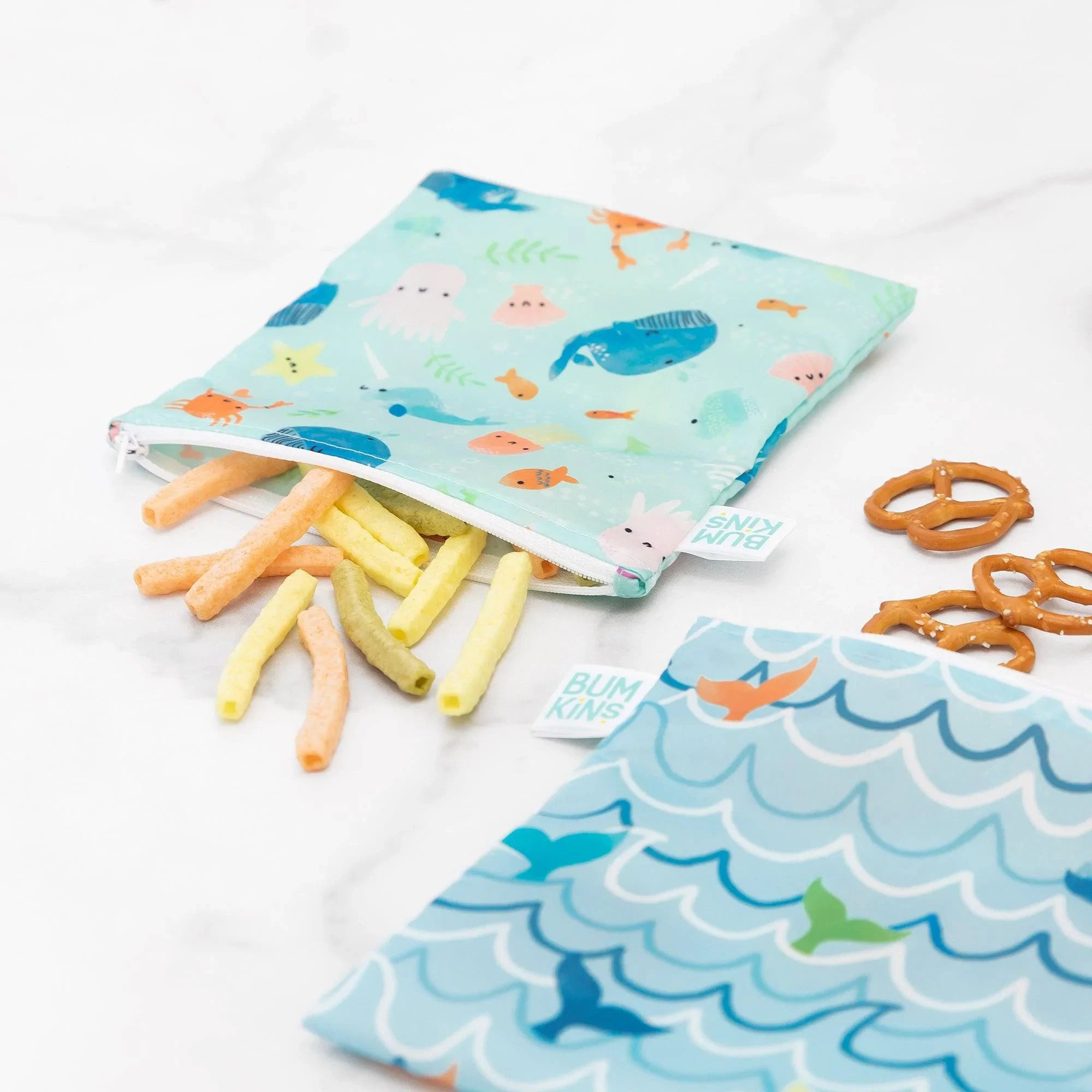 Reusable Snack Bag, Large 2-Pack: Ocean Life & Whale Tail - Bumkins