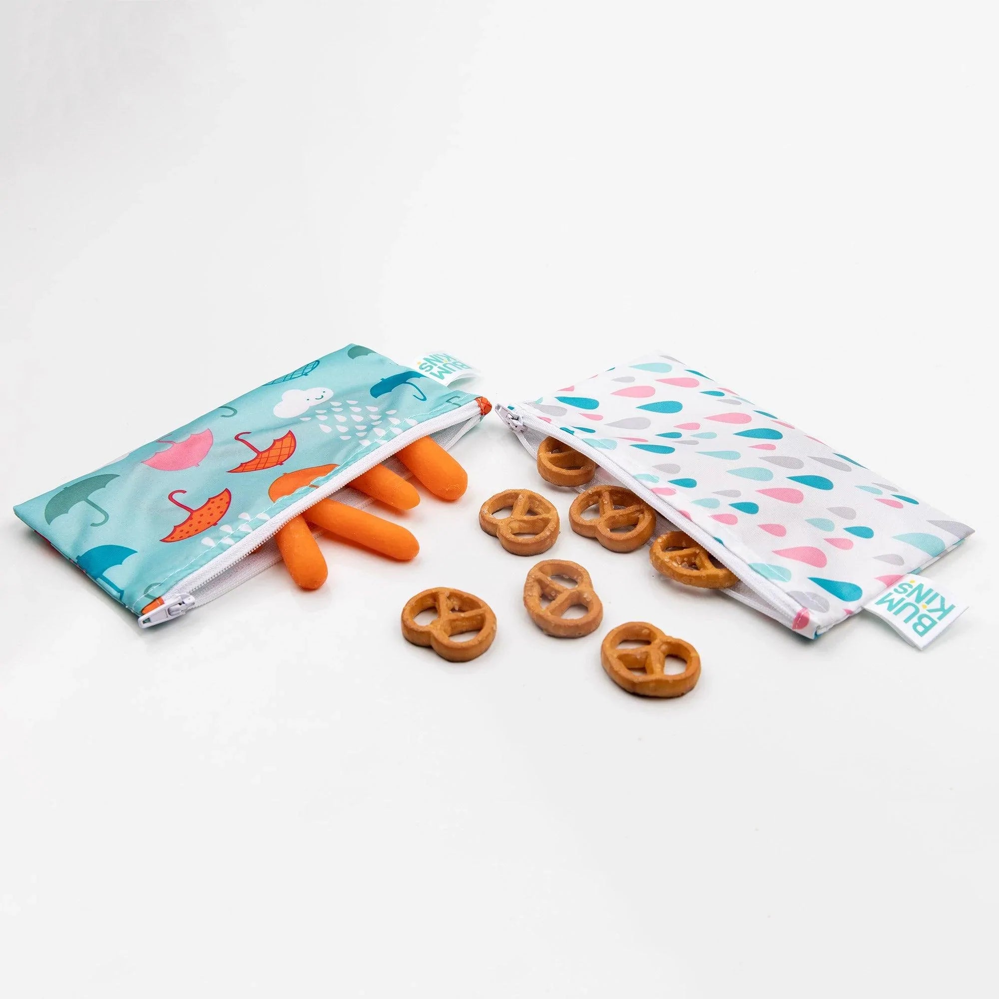 Bumkins 2-Pack Reusable Snack Bags, Raindrops/Umbrella