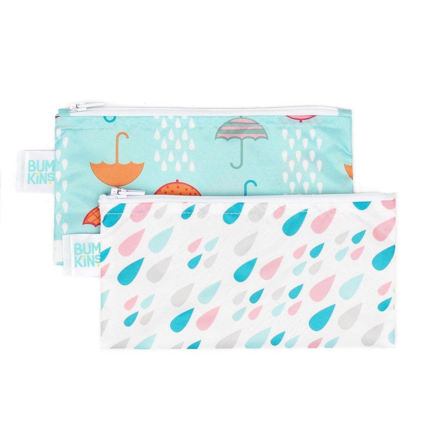 Reusable Snack Bag, Small 2-Pack: Raindrops & Umbrella - Bumkins