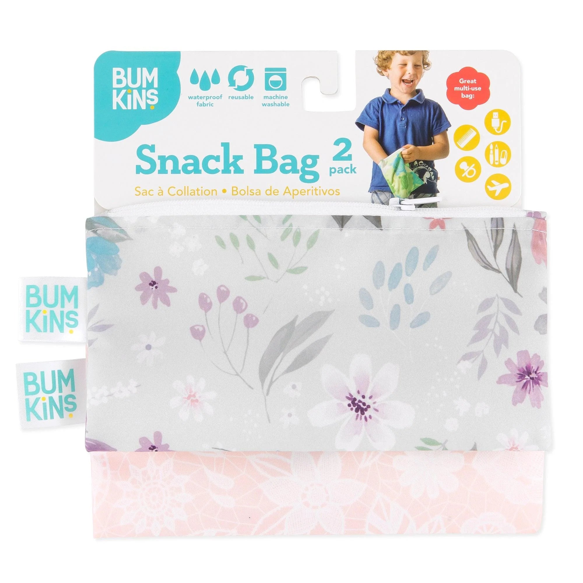 Reusable Snack Bag, Small 2-Pack: Floral & Lace - Bumkins