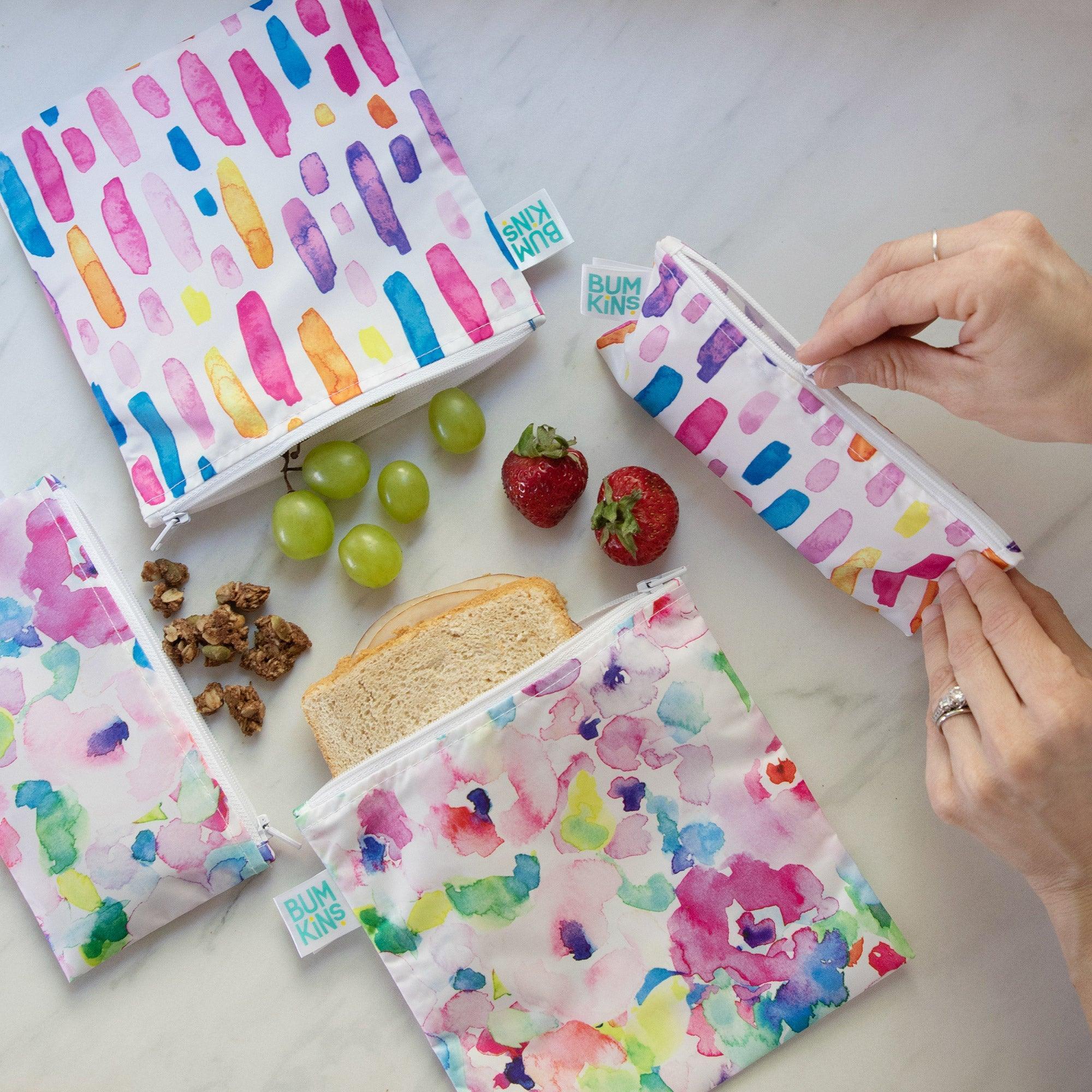 Reusable Snack Bag, Small 2-Pack: Watercolor & Brush Strokes - Bumkins