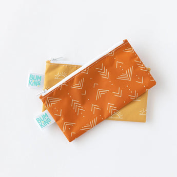 Bumkins Reusable Snack Bag, Small 2-Pack: Sunshine and Grounded are stacked on a white background.