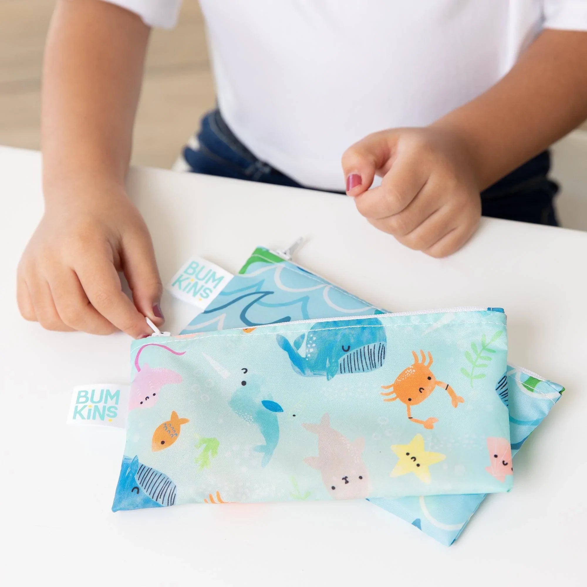 Reusable Snack Bag, Small 2-Pack: Ocean Life & Whale Tail - Bumkins