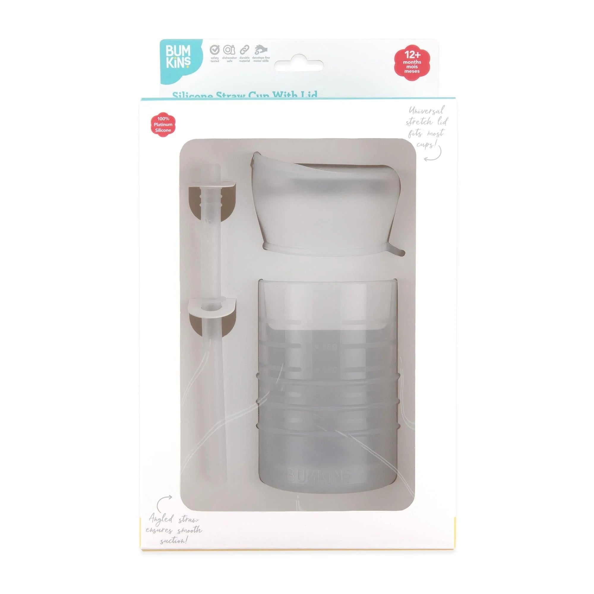Silicone Straw Cup with Lid: Gray - Bumkins