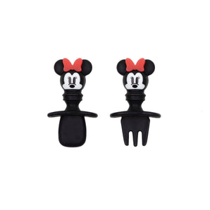 Bumkins Silicone Chewtensils®: Minnie Mouse includes 2 black food-safe silicone utensils with Minnie Mouse-shaped handles.